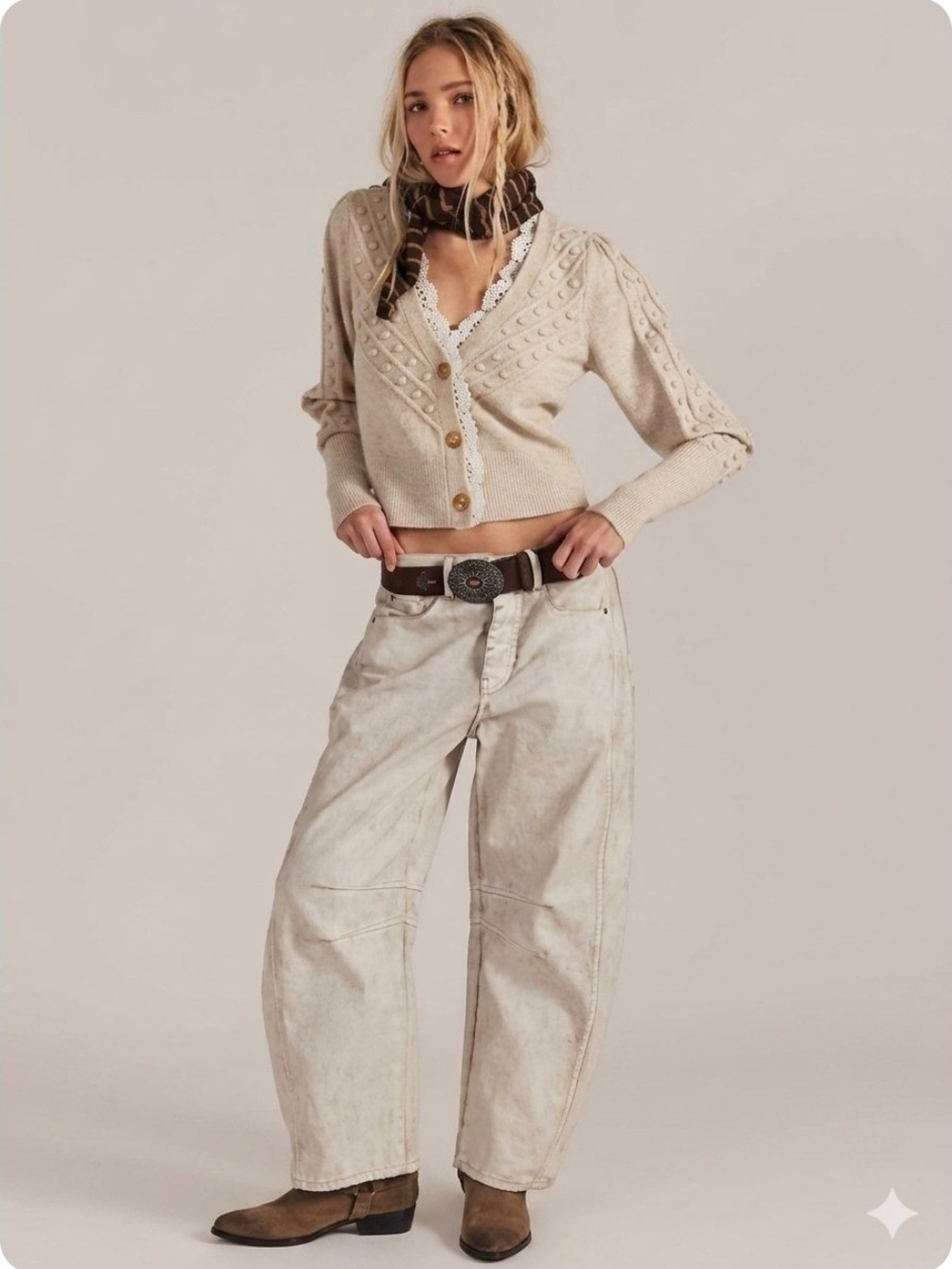 NWT Free People Almond Milk Lace SoftSpun Long Sleeve Knit Crop Cardigan - M - Picture 4 of 12